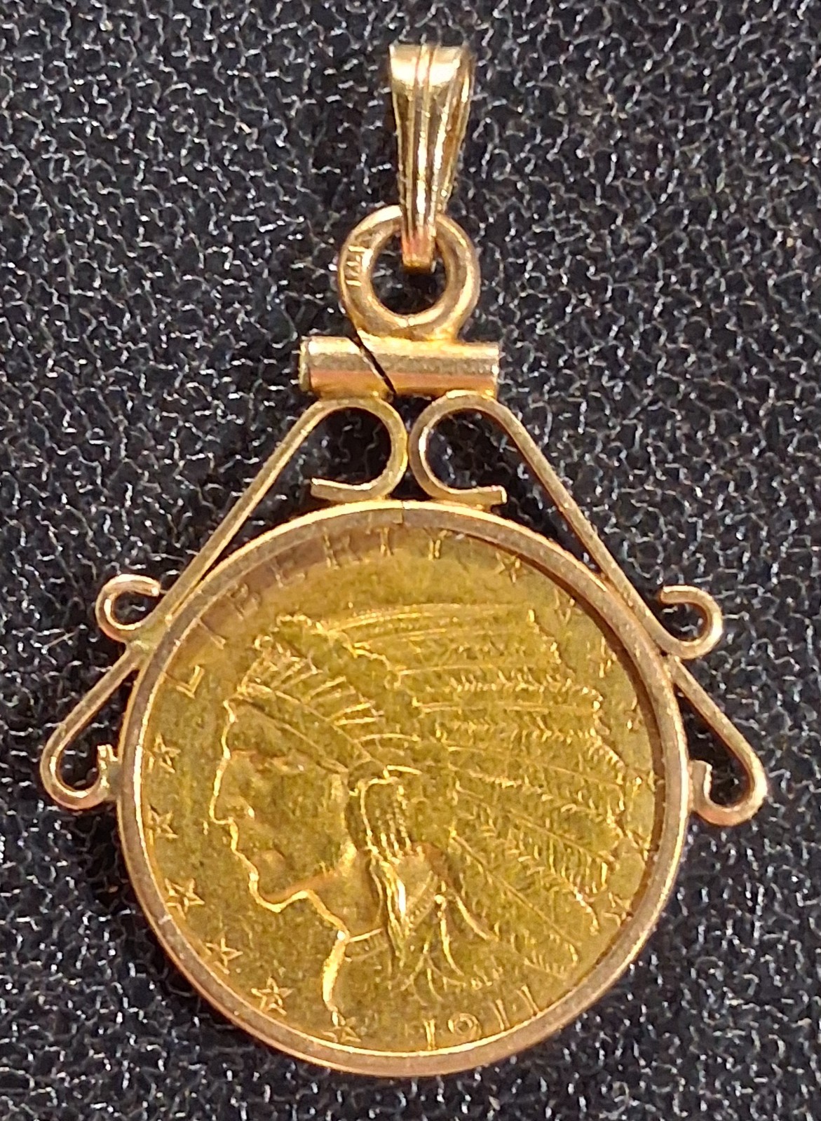 ✰ 1911 US Gold $2.50 Quarter Eagle Coin in 14k Bezel Antique Pre-1933 Coin ✰