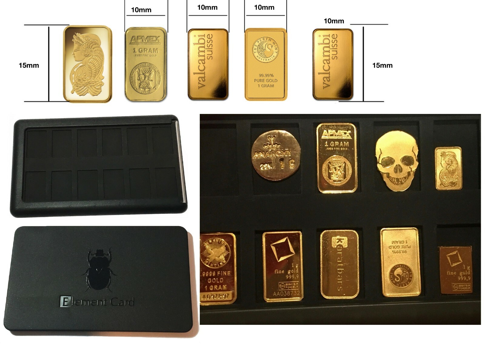 Element Card & 1g Double Dragon .999 Fine Silver Bar Ingot Holds Bullion Bars