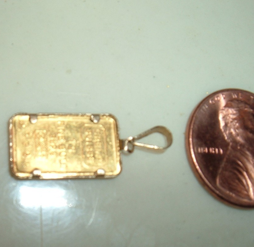 24K GOLD Credit Suisse 999.9 FINE 39957 INGOT BAR 14K BEZEL PENDANT CHAIN 1.27g