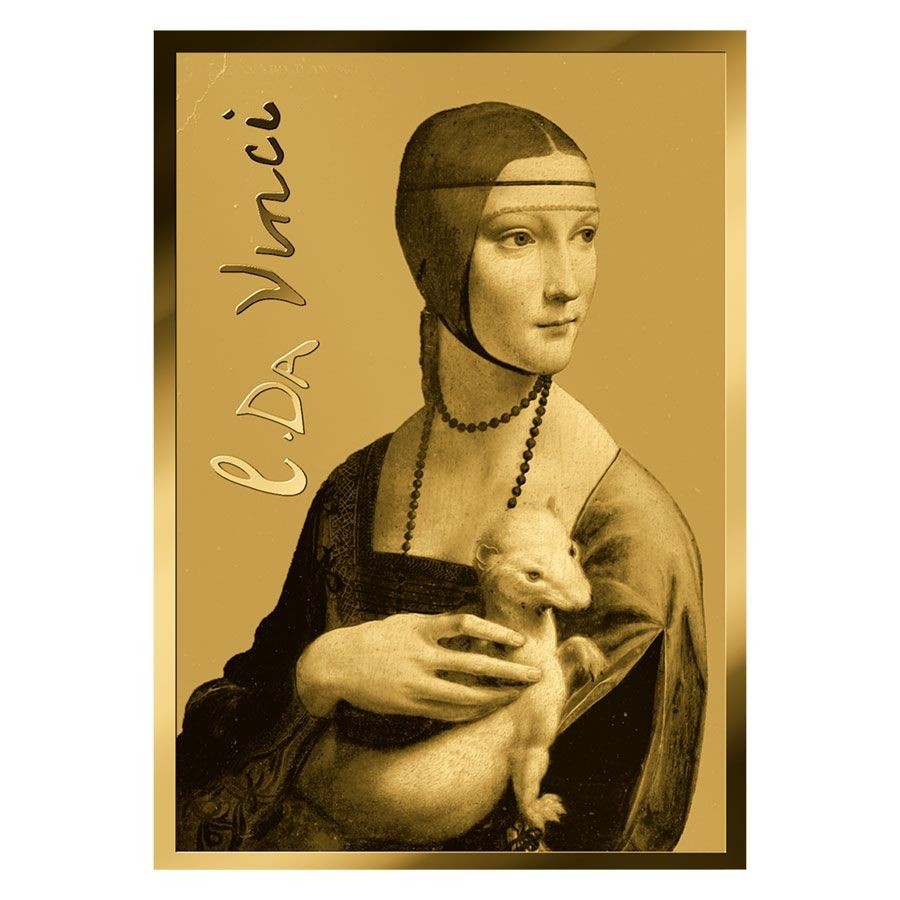 Da Vinci Lady with an Ermine 1/1000 Oz Gold 999 Coin card 3000 Francs Chad 2024