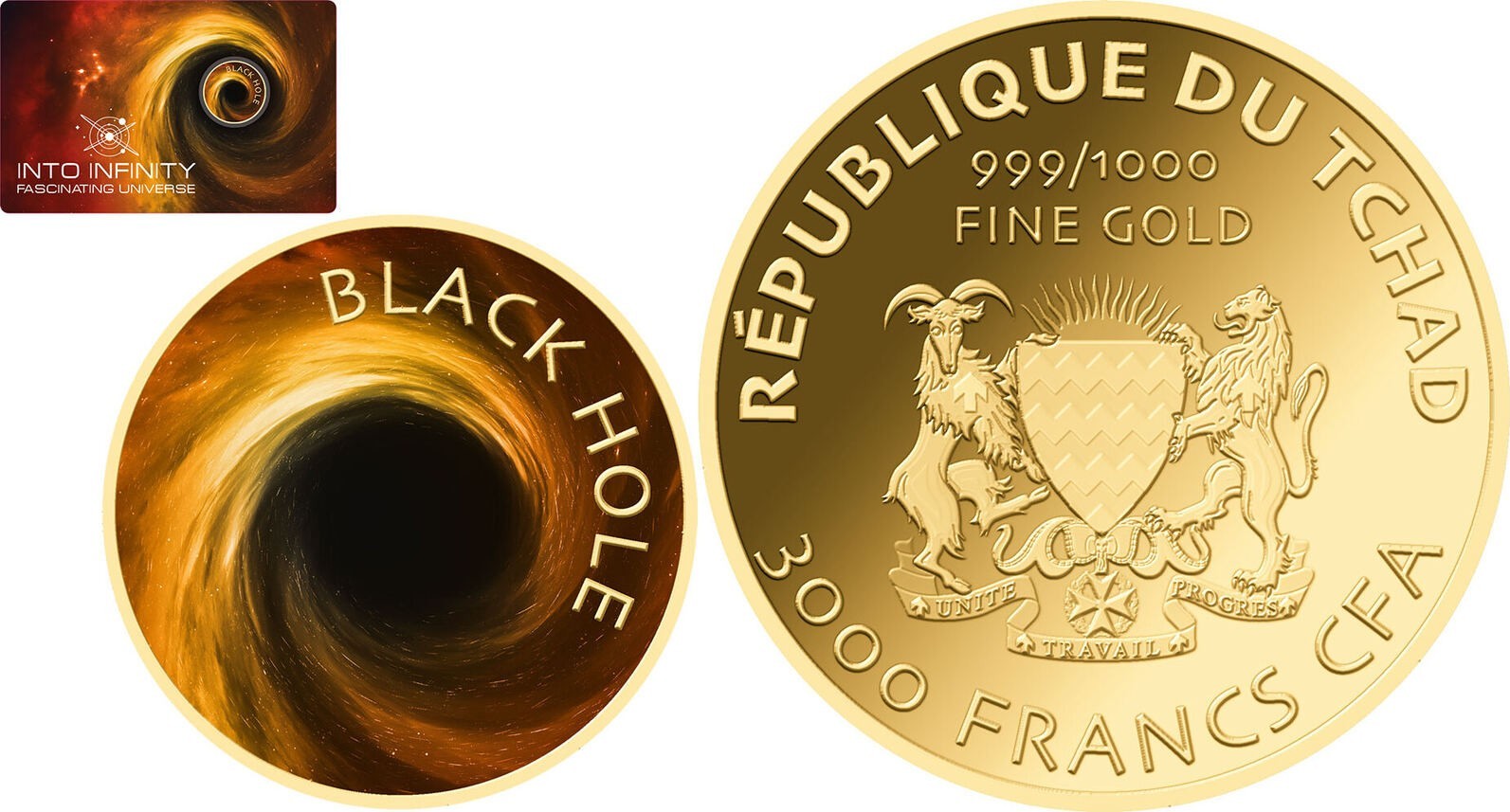 BLACK HOLE Space 1/1000 Oz Gold Coin 3000 Francs Chad 2023
