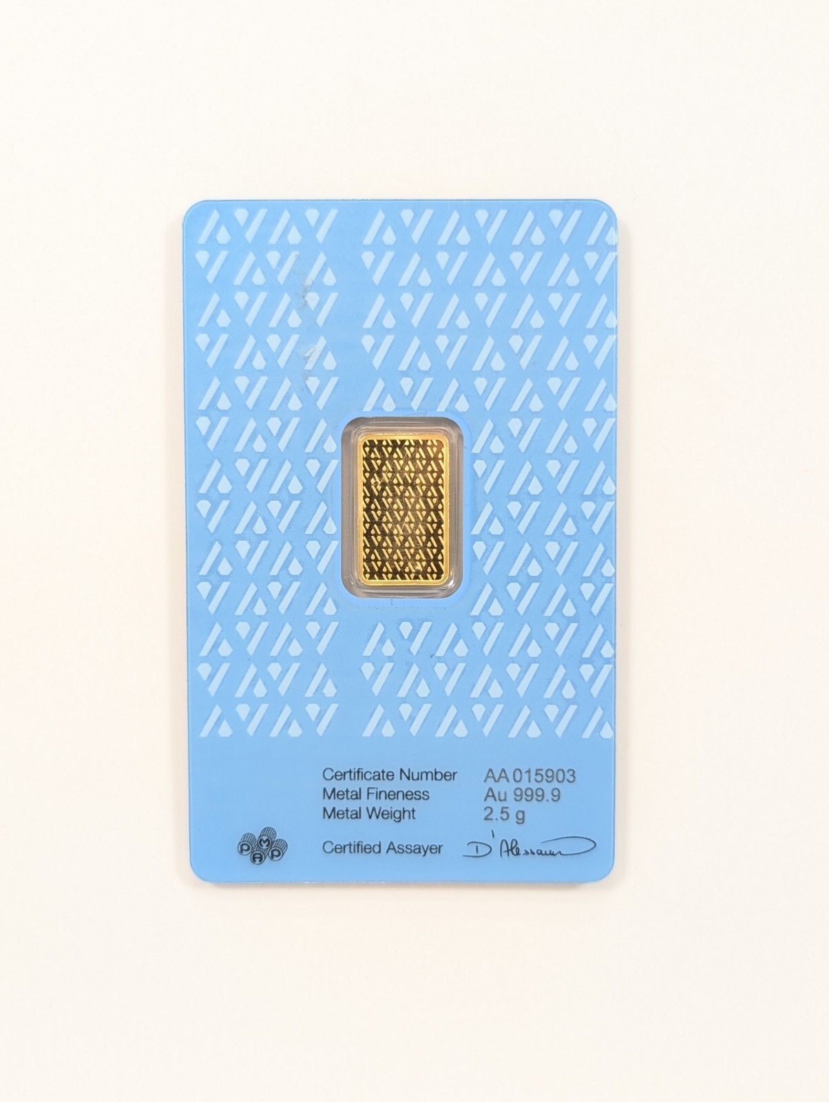 2.5 Gram Acre Limited Edition PAMP Suisse 999,9 Fine Gold Bar Sealed Assay Card