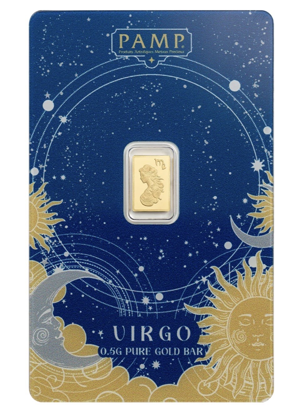 PAMP SUISSE .9999 PURE GOLD BAR Assay Card 3000 MINTED VIRGO 1/2 Gram Zodiac .5g
