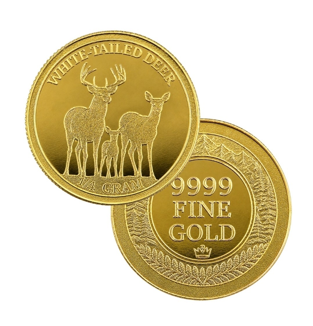 Lot of 2 Sealed .9999 Fine Gold Rounds – American White Tailed Deer Design
