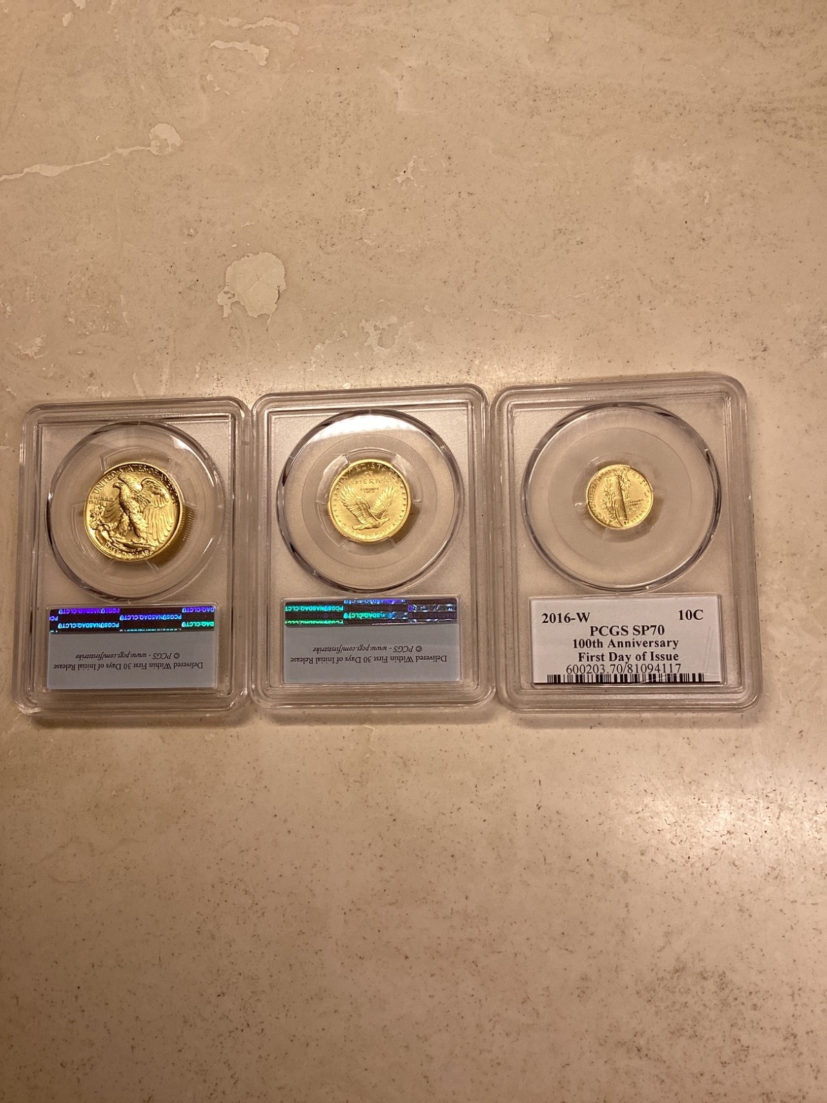 2016w gold three coin set 100th anniversary PCGS FDI FLAG LABEL
