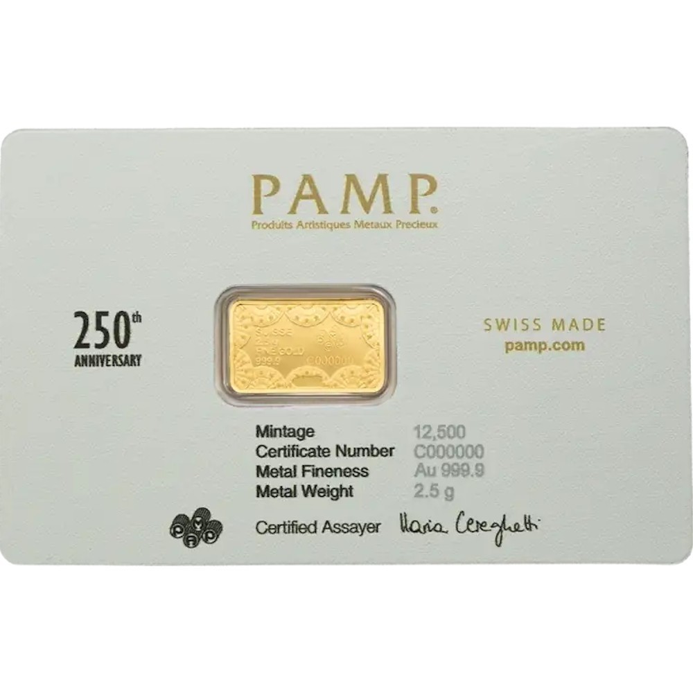 2.5 g Gold Bar | PAMP | 250th Anniversary of the United States Vintage | Heraldi