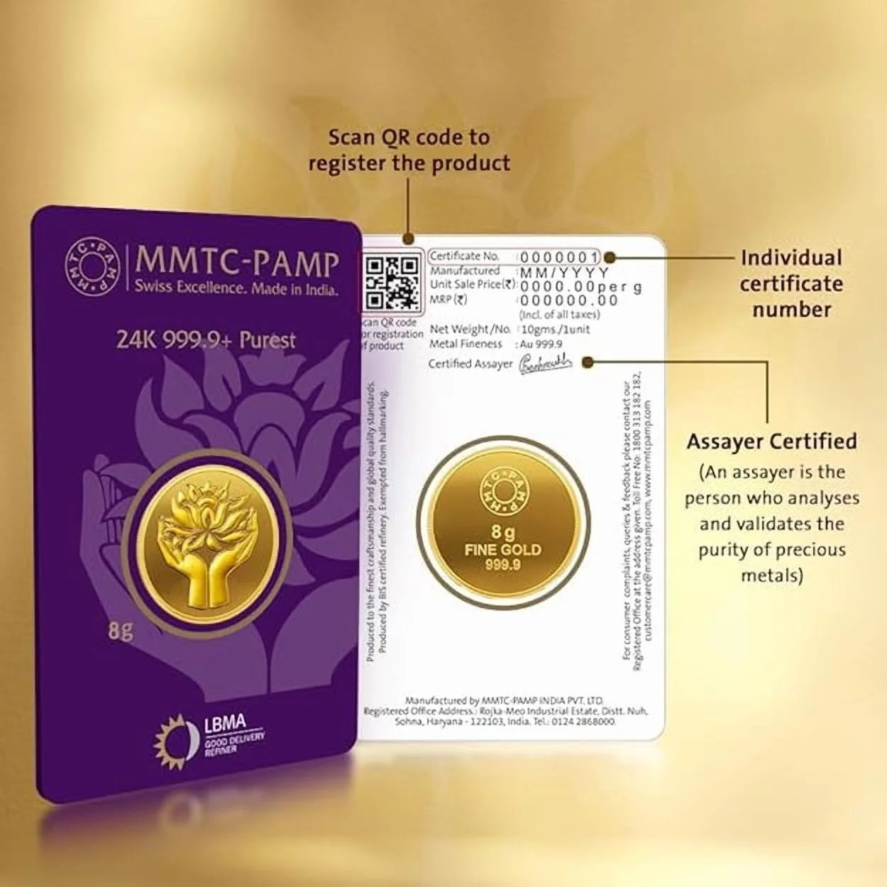 Pamp MMTC Lotus 8 Gram Gold Round – Large Card Assay