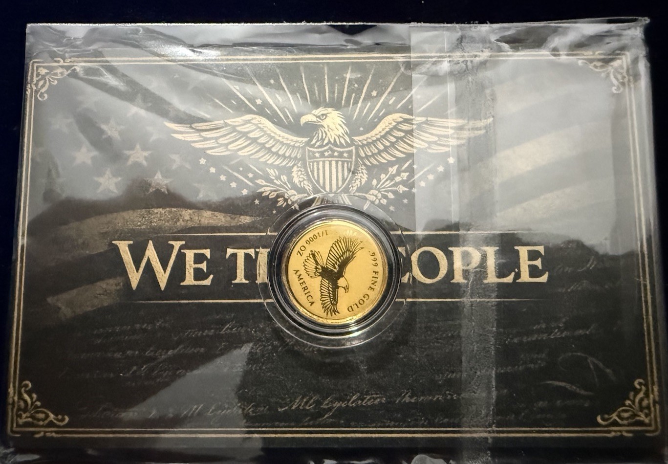 1/1000 oz .999 Fine Gold We The People U.S. Constitution Coin in Capsule w/ COA