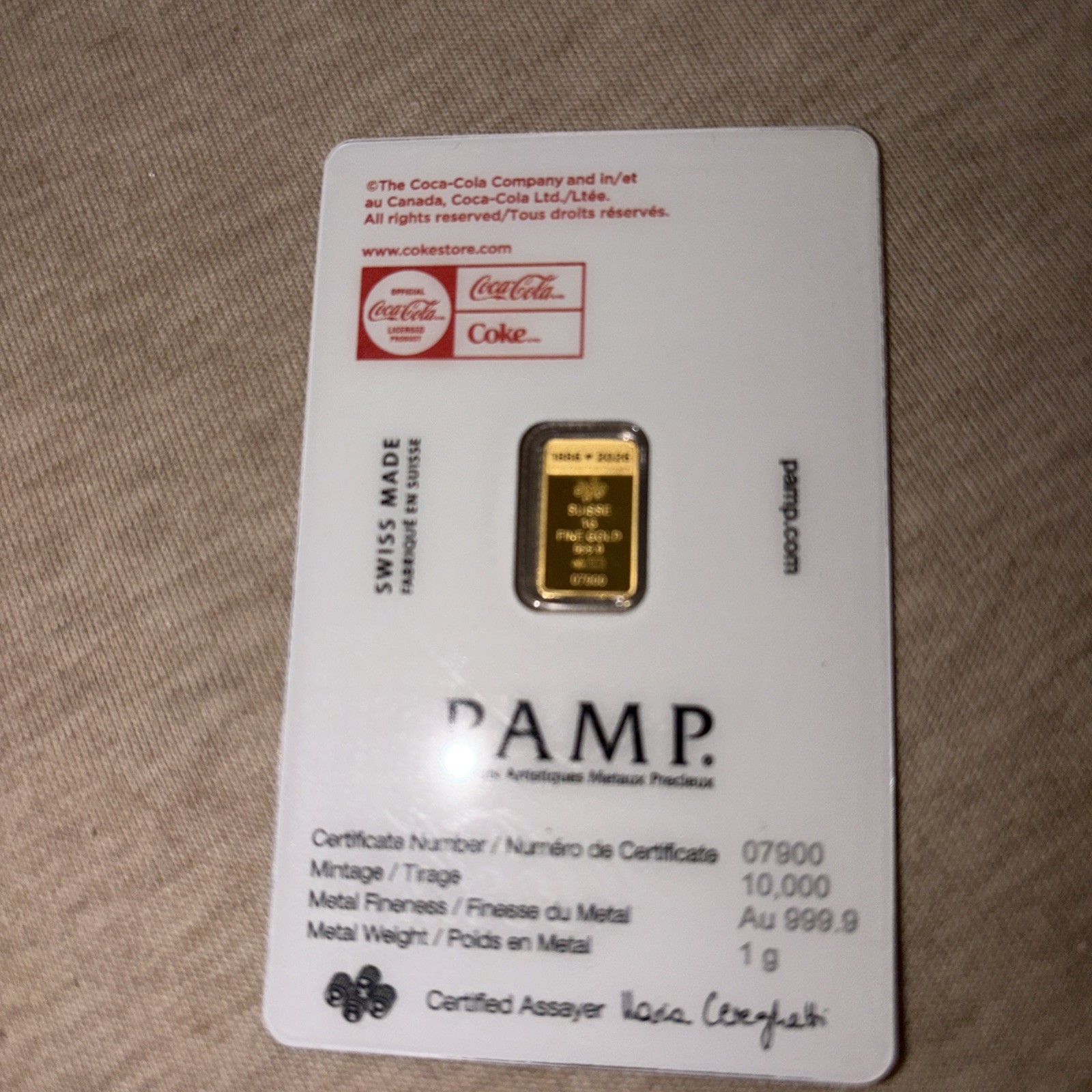 2026 Pamp Coca-Cola Valentine’s Love 1 Gram Gold Bar
