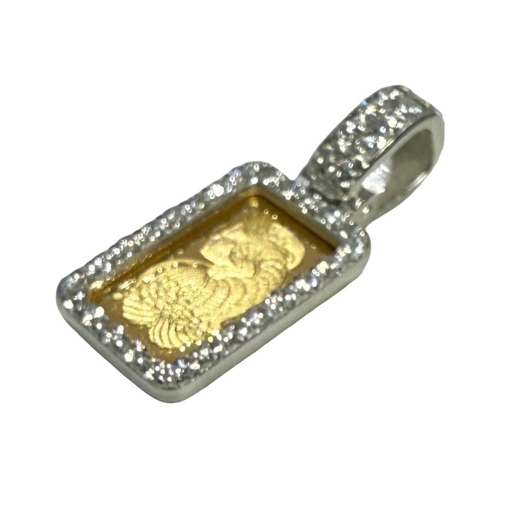 Pamp Suisse Fortuna 1 g Bar Pendant with Sterling Silver Cubic Zirconia Bezel