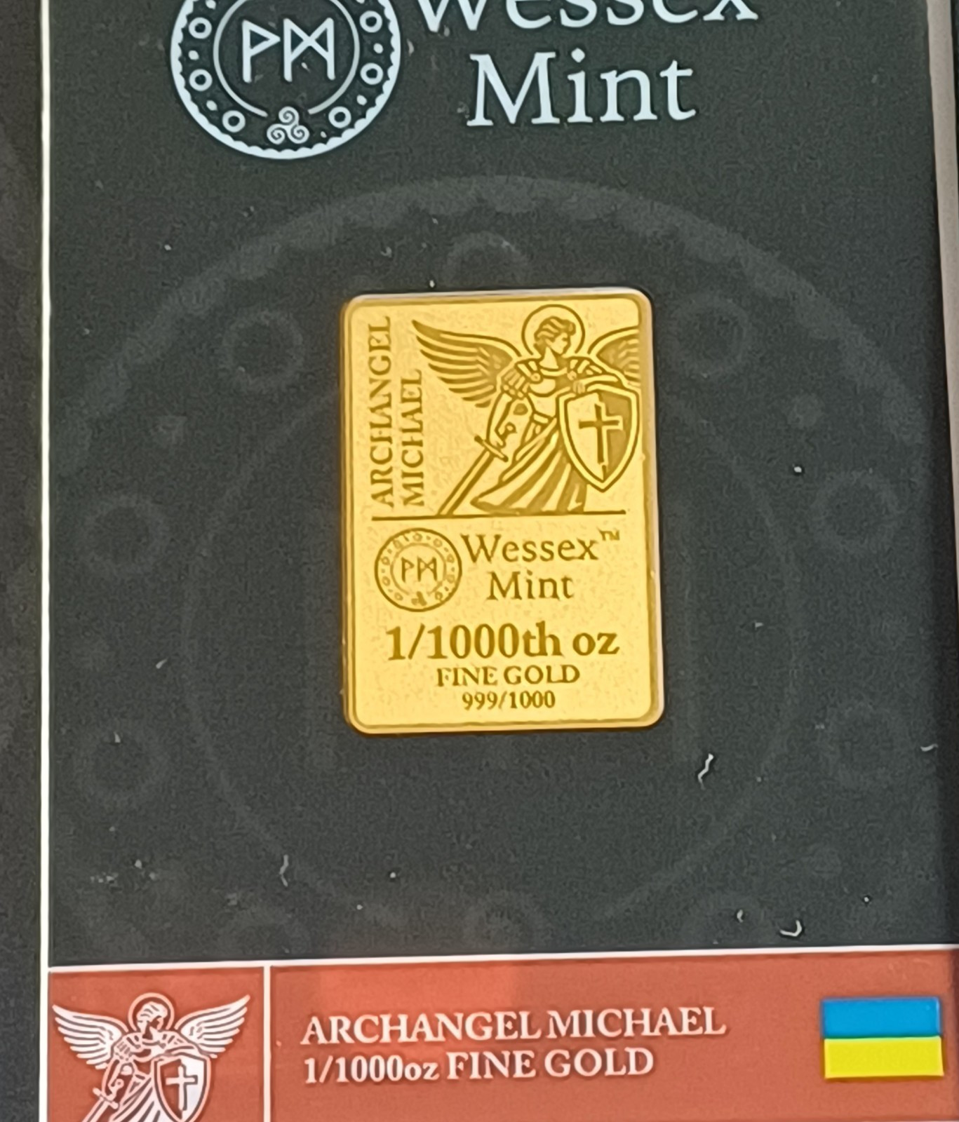 1/1000th oz ArchAngel Michael 999.9 24ct Gold Bar by Wessex Mint