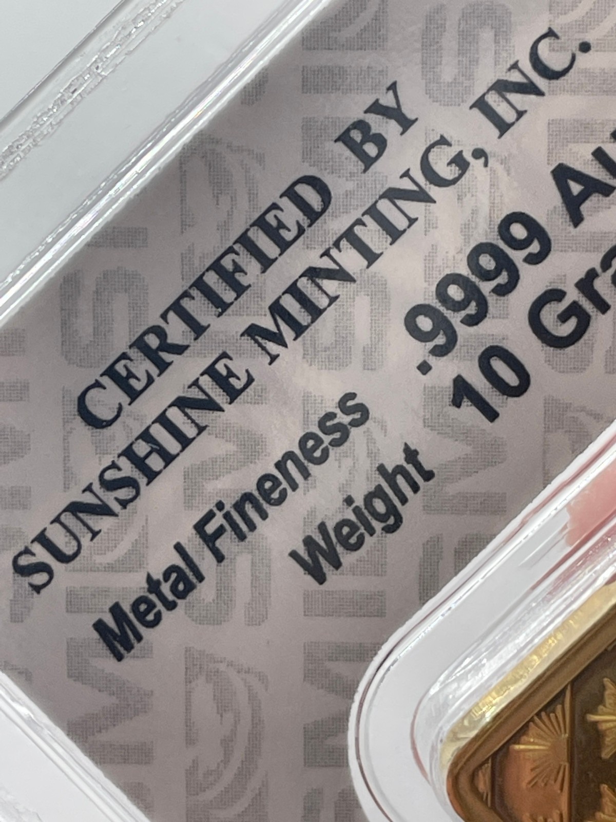 10 Gram Sunshine Mint .9999 Fine Gold Bar In Assay Mint Mark SI