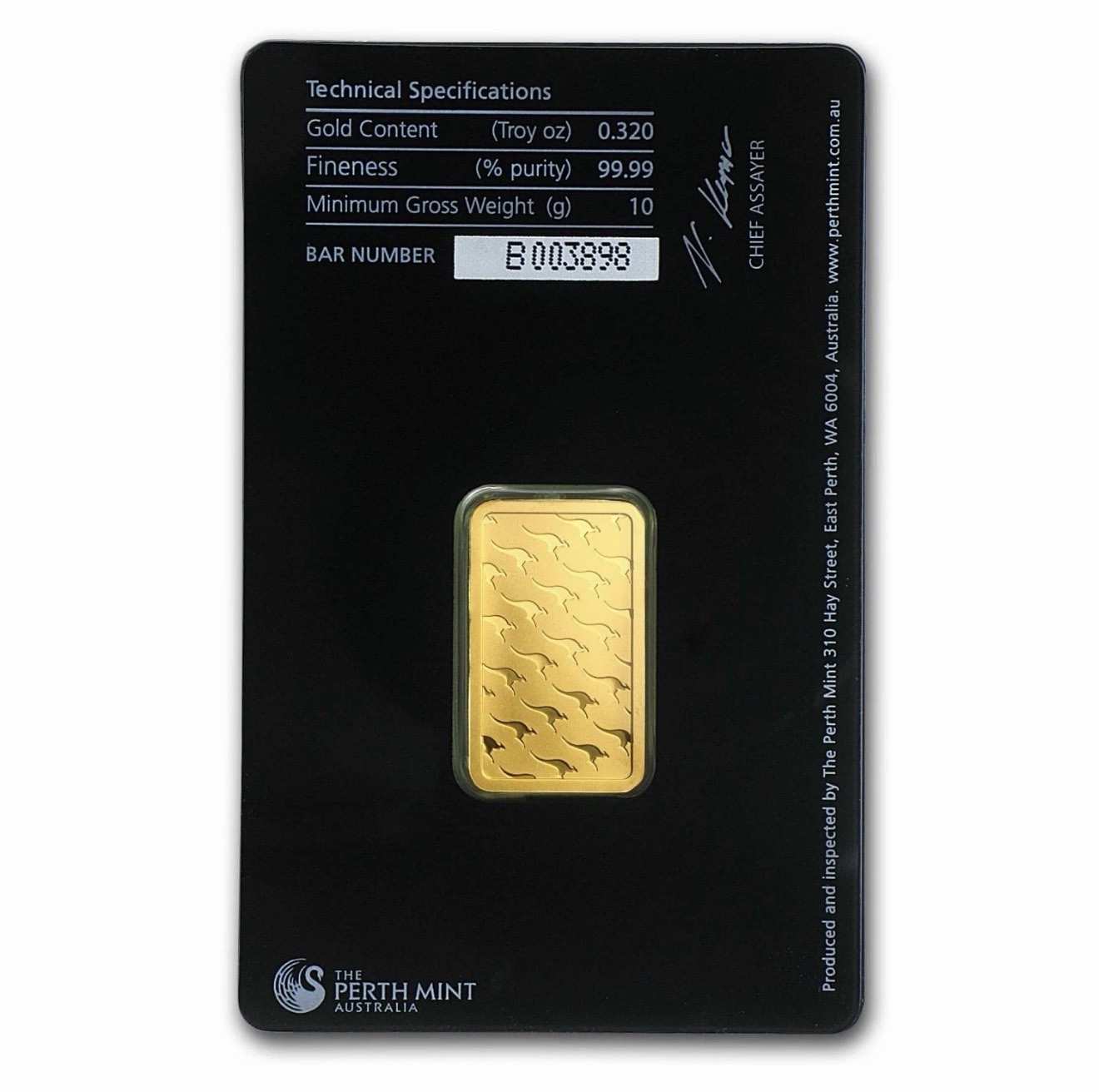The Perth Mint Australia 10g 99.99% Pure Gold Bar in Assay Tamper Case B.001888