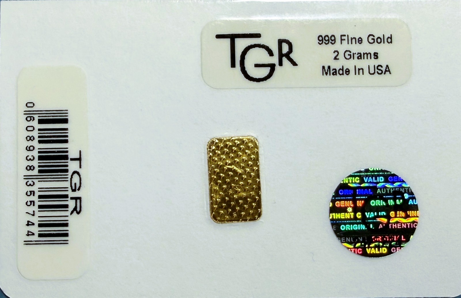 2g .999 Gold Bar TGR Texas Gold Refinery Assay Holiday Gift Card USA Made