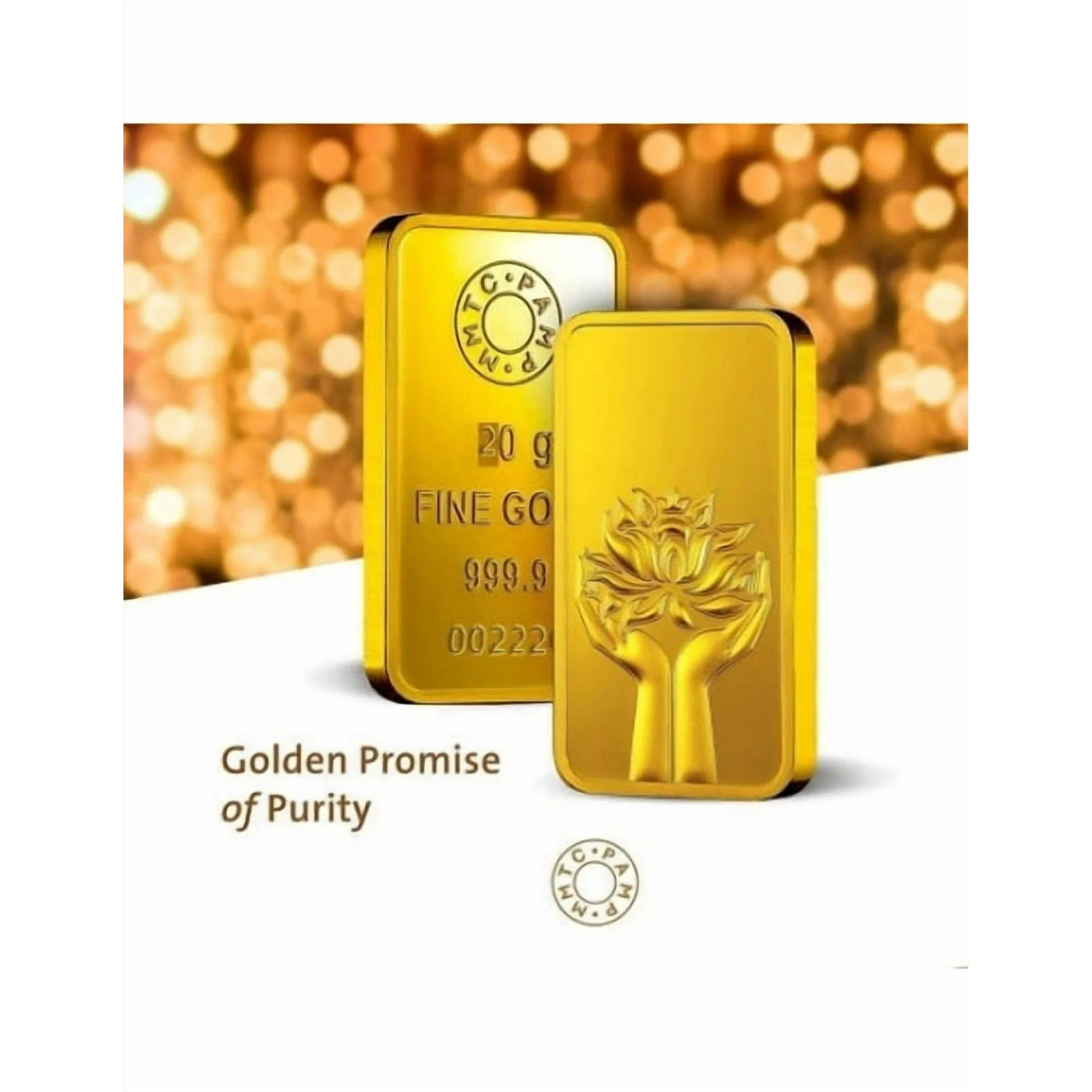 Pamp MMTC Lotus 20 Gram Gold Bar – Large Card Assay