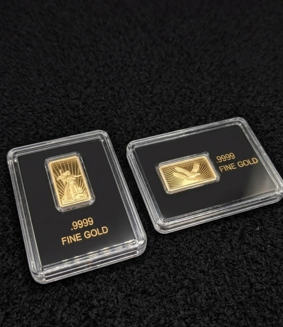 Lot 2 Gold Bar Set America the Free .9999 Fine Lady Liberty Bald Eagle In Assay
