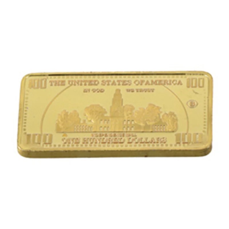 USA 100 Dollar Gold Tone Commemorative Bar Metal Collectible Coin Gift