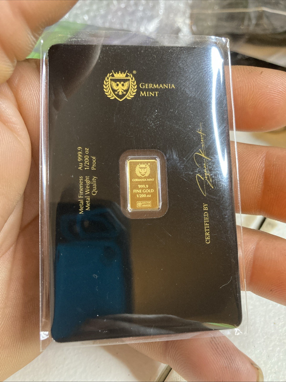 Germania Mint 1/200 oz .9999 Fine Gold Bar Limited Edition Collectible Card