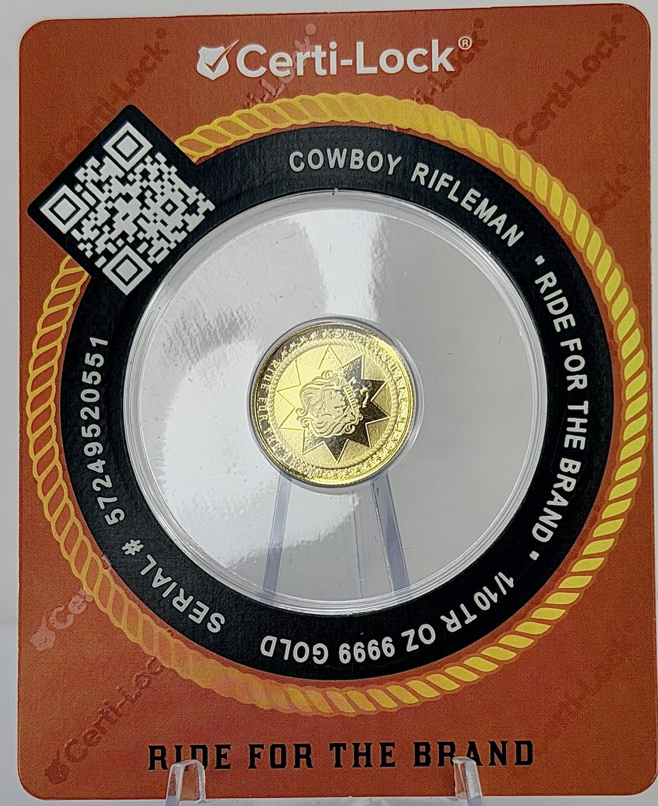1/10 oz Scottsdale Cowboy Gold Round Buffalo Privy Certi-Lock