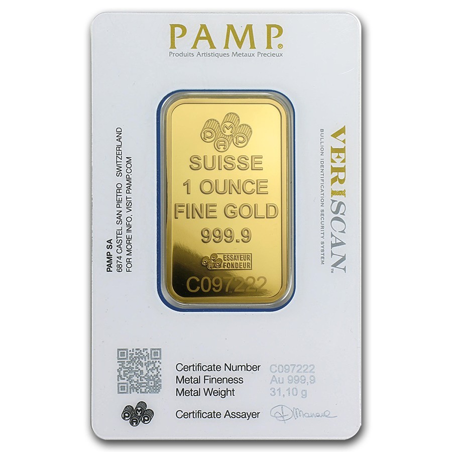 1 oz Gold Bar PAMP Suisse Lady Fortuna Veriscan (In Assay) .9999 Fine