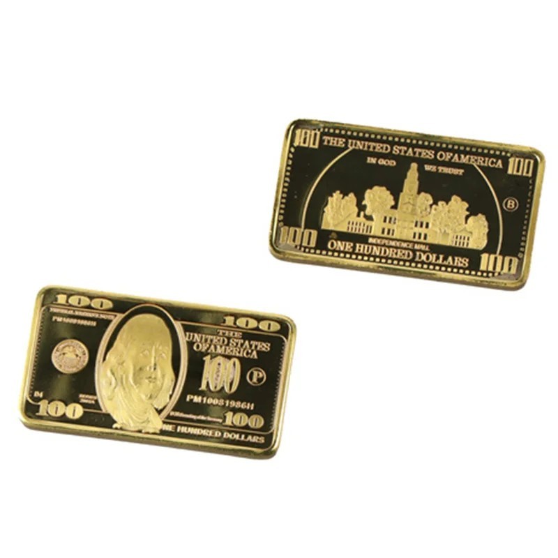 USA 100 Dollar Gold Tone Commemorative Bar Metal Collectible Coin Gift
