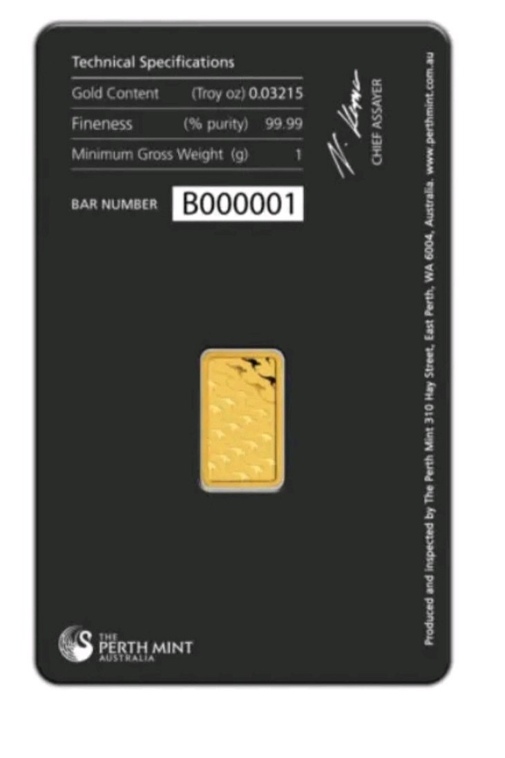 Perth Mint 1 Gram Gold Bar Bullion Minted Kangaroo Assay Bar 99.99% 24k