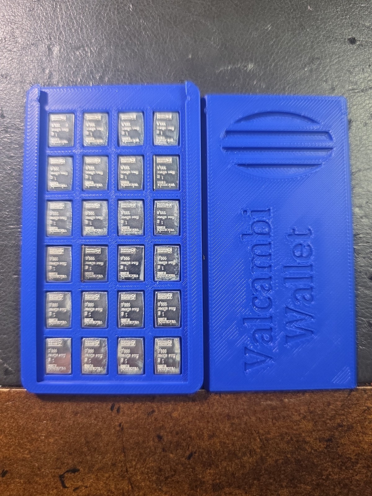 Valcambi Silver 24x 1 g Filled Dark Blue wallet 0.9999 Fine 24 g Total