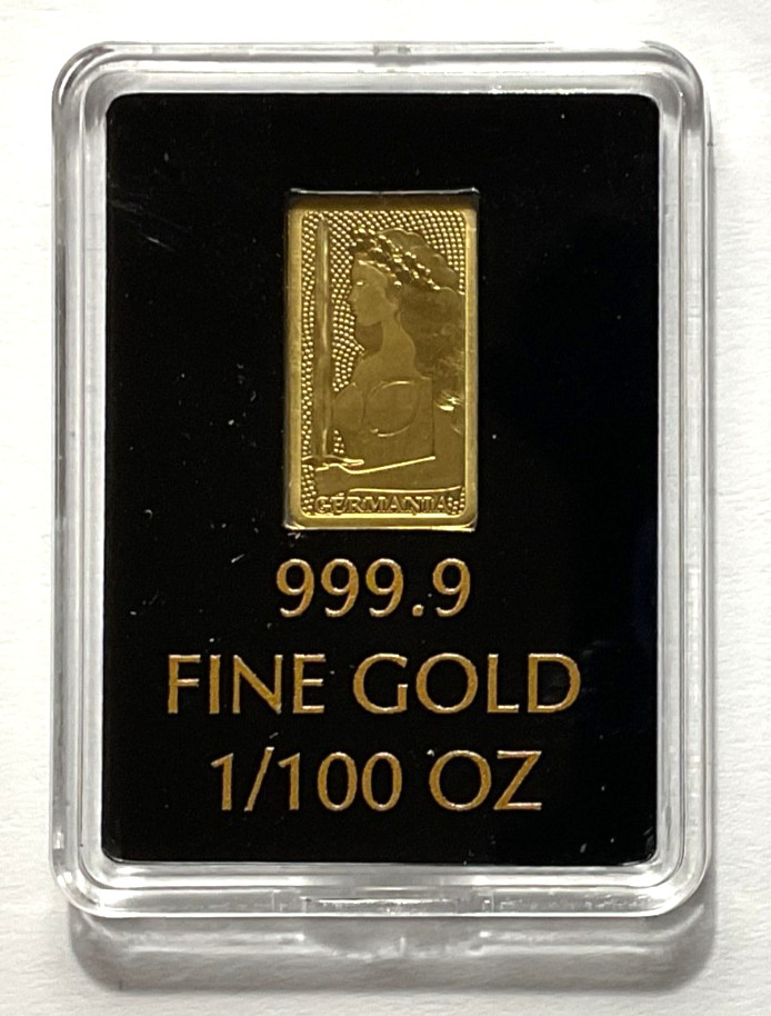 Germania Mint 1/100 oz Gold Bar in Plastic Capsule