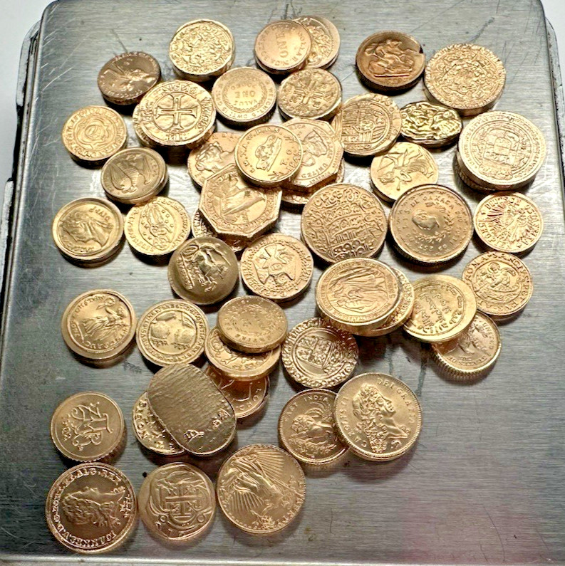 Set 50 Diff Solid 14K Gold World Mini Coins Franklin Mint 1981 25 + Grams RARE