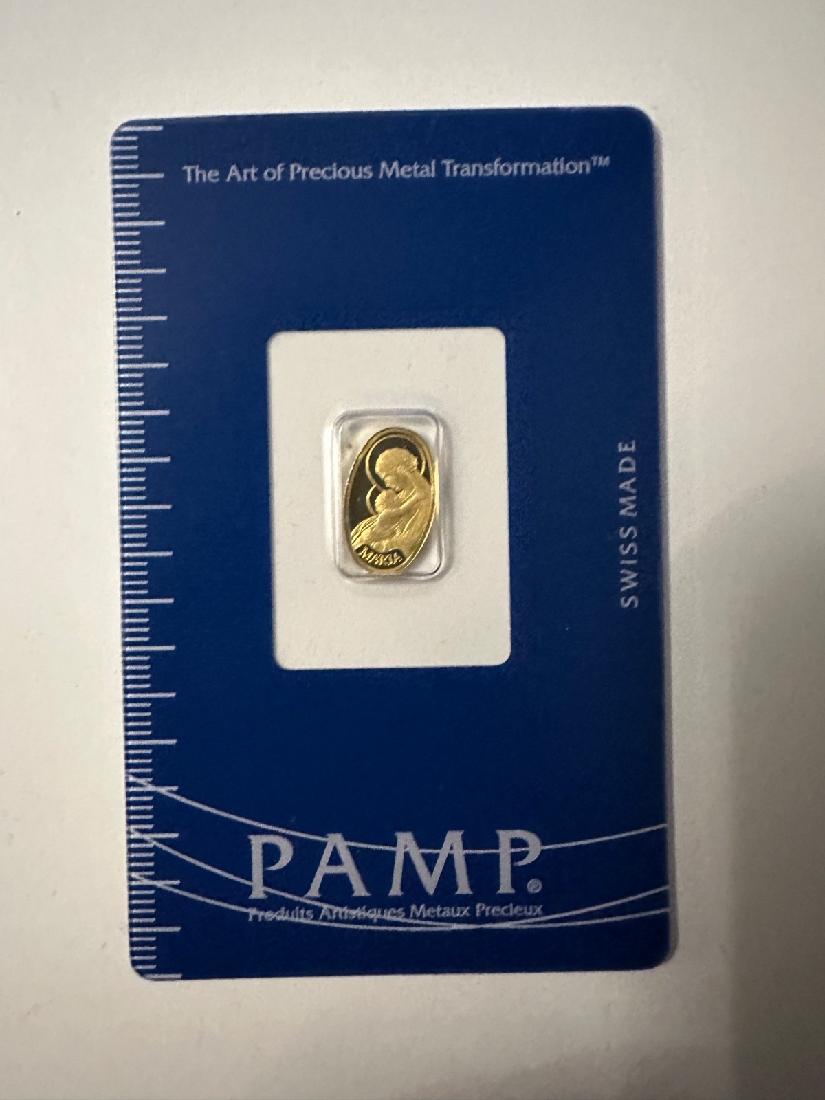 Rare PAMP Suisse Maria 1g Gold Bar Oval Round Bar 999.9 Fine Gold Goldbarren