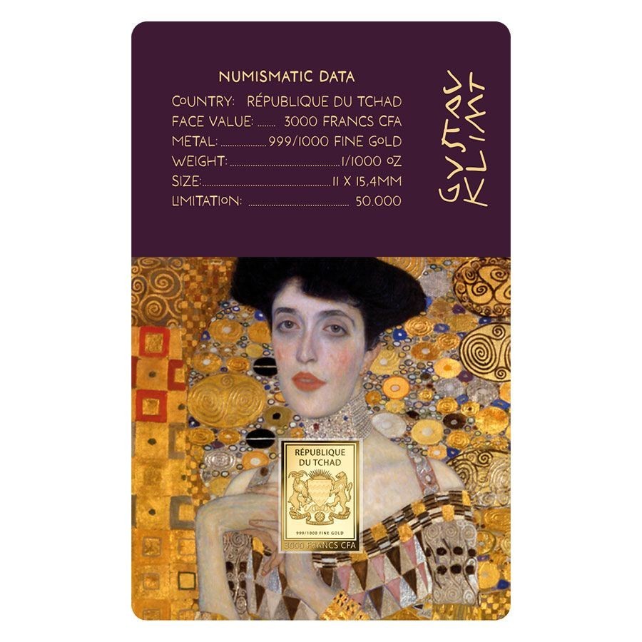 Gustav Klimt Adele 1/1000 Oz Gold Coin 3000 Francs Chad 2024