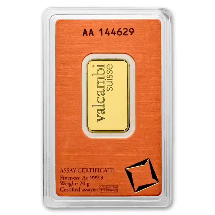 20 gram Gold Valcambi Bar w/ Assay