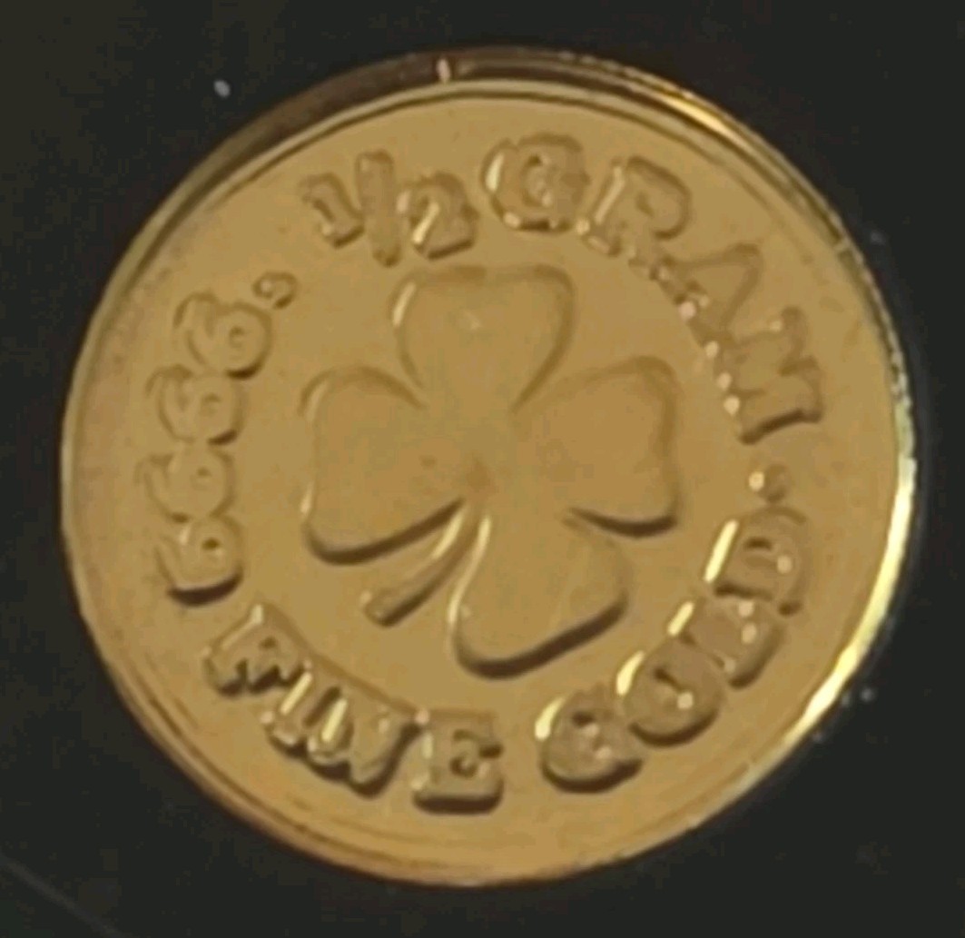 1/2 Gram Monarch Precious Metals Lucky 4 Leaf Clover .9999 Fine Solid Gold Coin