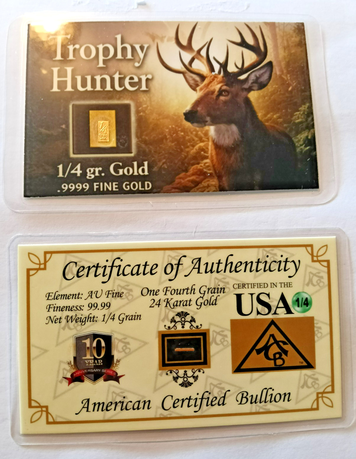 2 x 0.017 grams pure 24k gold bars 0f top quality in presentation display cards