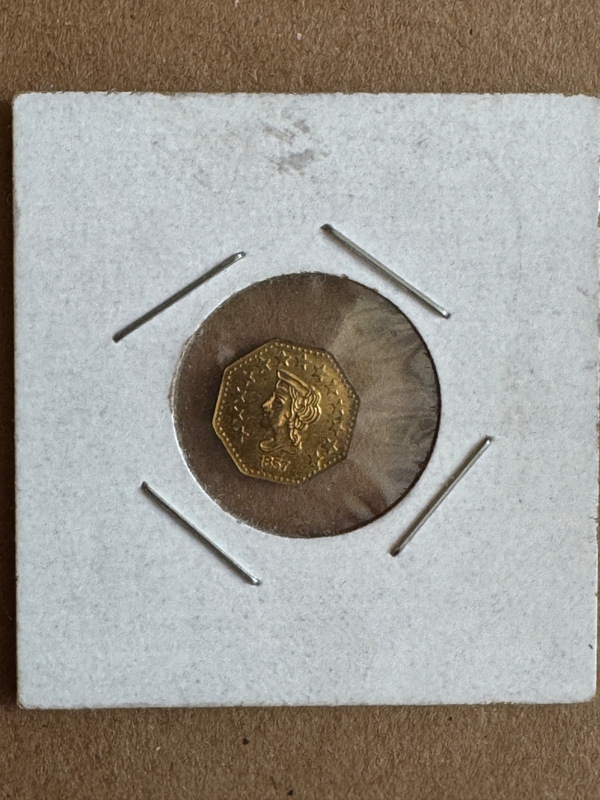 1857 California Gold 1/2 Dollar Fractional Coin Token – Liberty Head / Bear