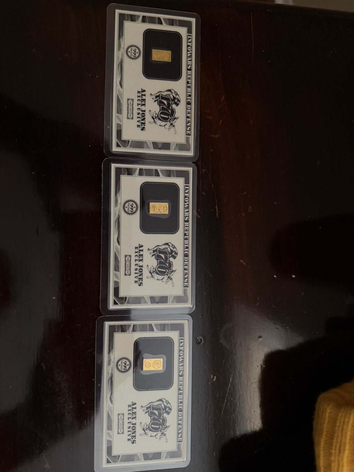 Set of 3 1/10 gram .999 Fine Gold Alex Jones “Infowars Republic Defense”