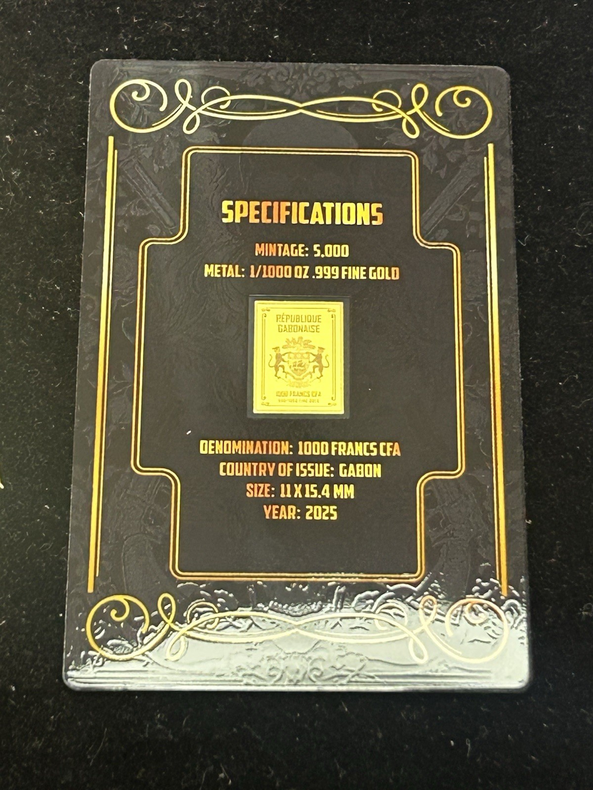 SASA QUEEN OF HEARTS Playing Cards 1/1000 Oz Gold in Card 1000 Francs Gabon 2025