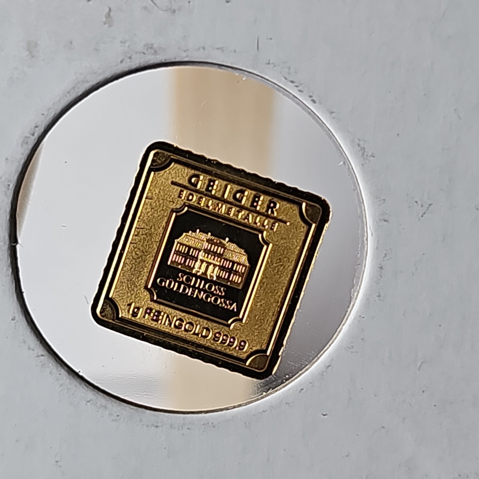 Geiger Edelmetalle 1g Gold Bar .9999 Fine Square in Holder Total 1g