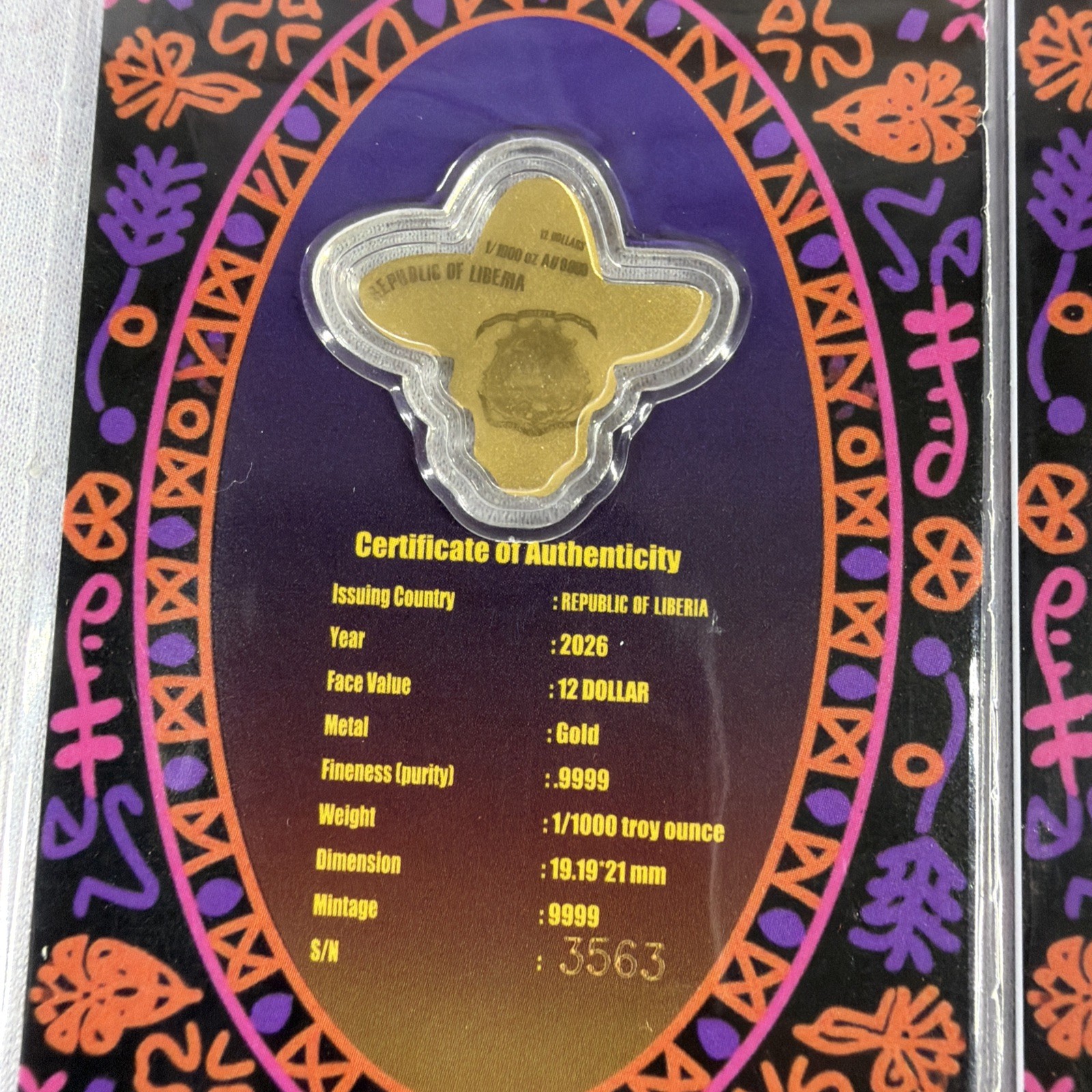 2026 Liberia 1/1000th Gold Carded Dia De Los Muertos Special Shaped with Capsule
