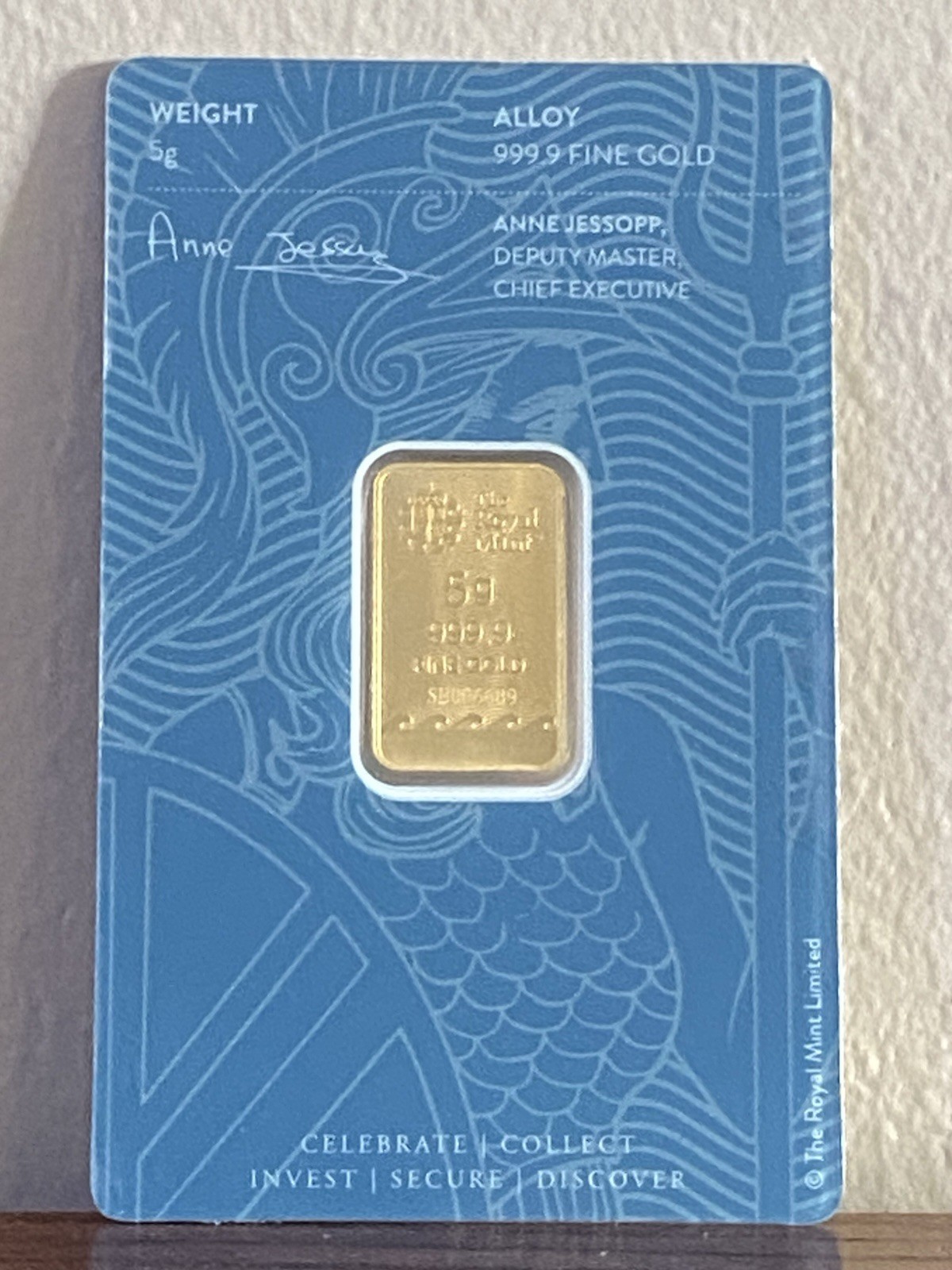 The Royal Mint Britannia 5g Gold Bar 999.9 Fine Gold Bullion Bar In Assay Card