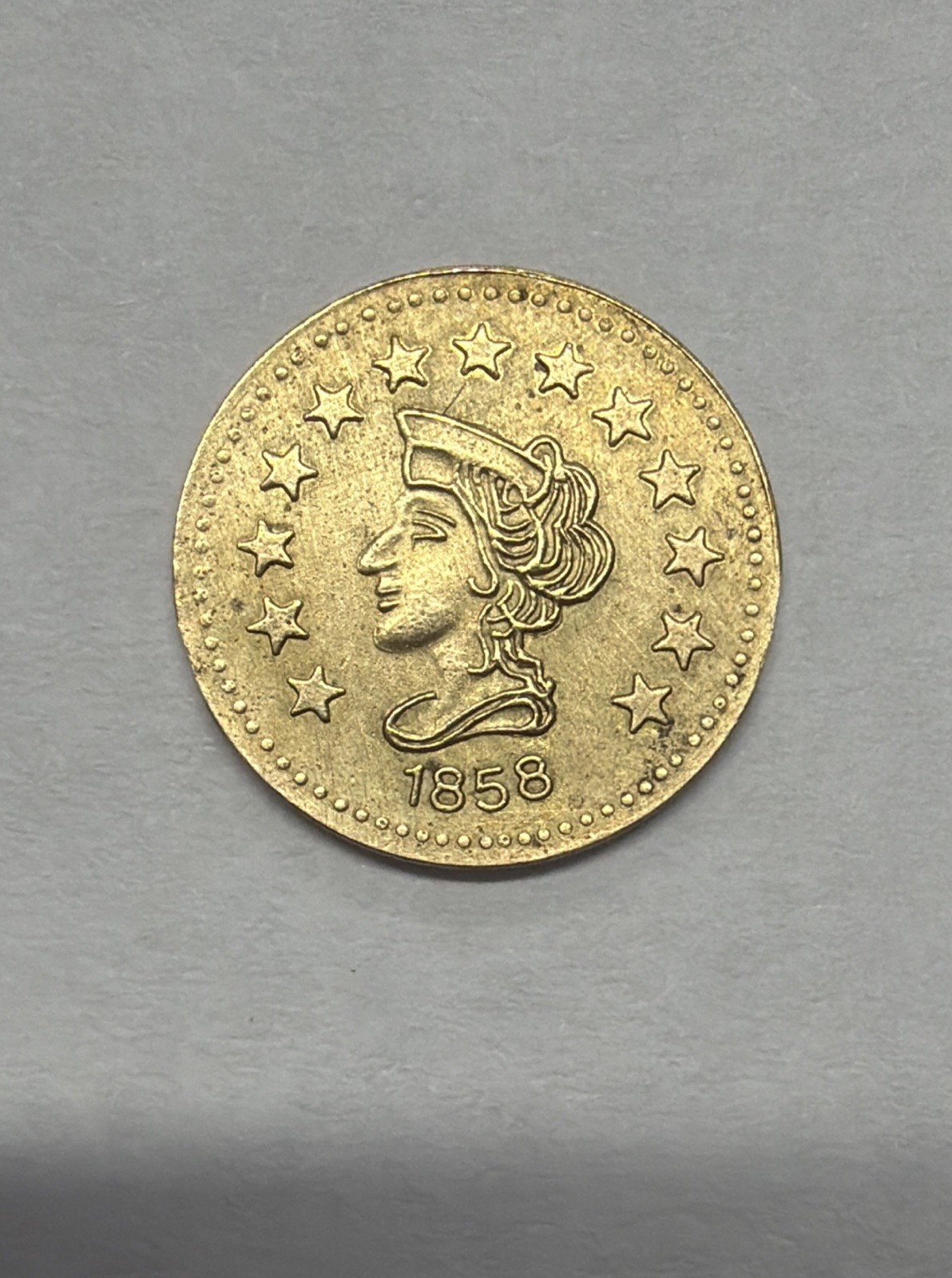 1858 California Round Gold Princess G50C-fractional Bear #1 Type circa 1960
