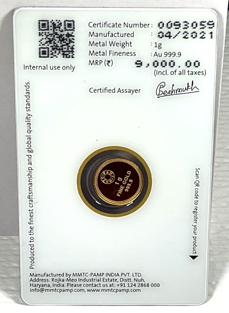Pamp MMTC Lotus 1 Gram Gold Round – Large Card Assay