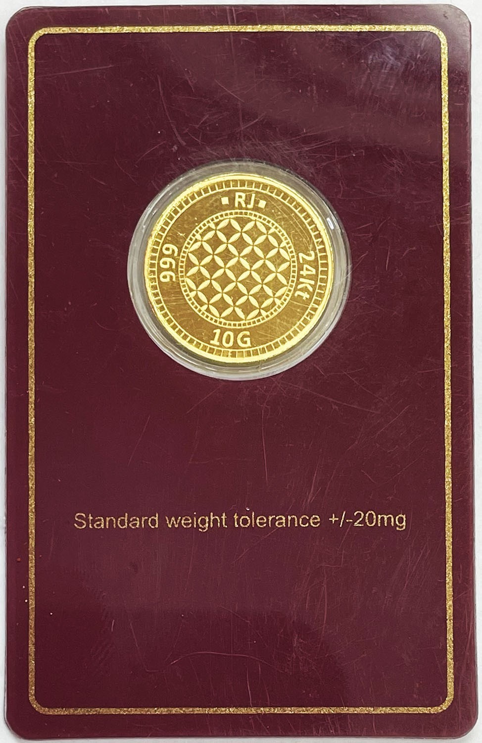 GOLD 10 GRAMS 999.9 FINE 24KT INDIA HINDU VISHNU & GANESHA SEALED ROUND