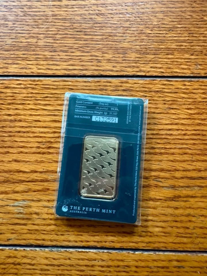 1 oz Perth Mint .9999 Fine Gold Bar in Assay Card Sealed 24K Pure Gold