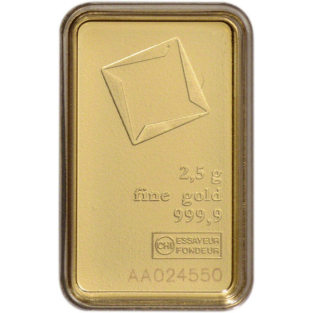 2.5 gram Gold Bar – Valcambi Suisse – 999.9 Fine in Sealed Assay