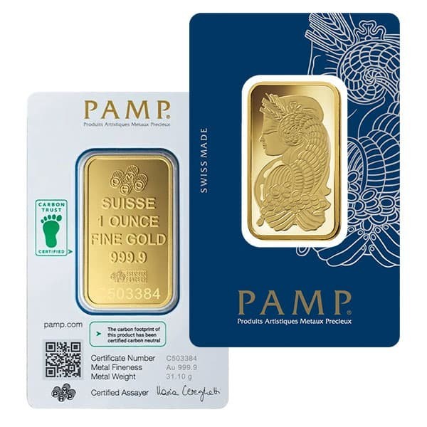 PAMP Suisse 1 oz 999.9 Fine Gold Bar Bullion in Veriscan Assay Card