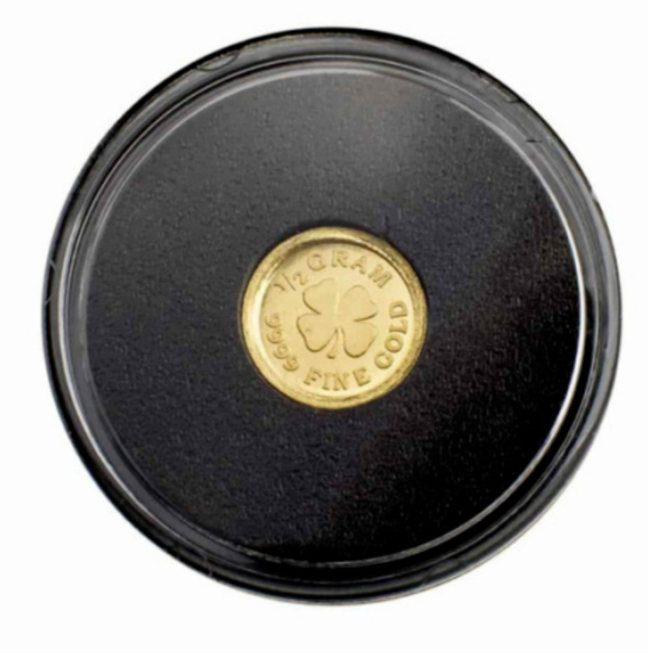 1/2 gram .9999 fine Gold Round-Lucky 4 Leaf Clover-in capsule