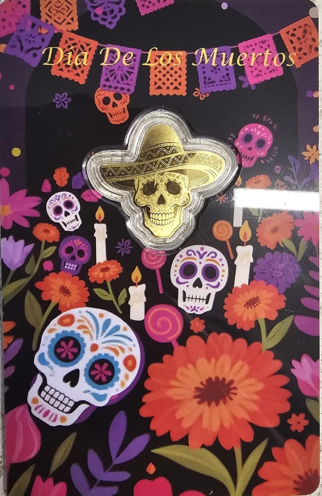 2026 Liberia 1/1000th Gold Carded Dia De Los Muertos Special Shaped with Capsule