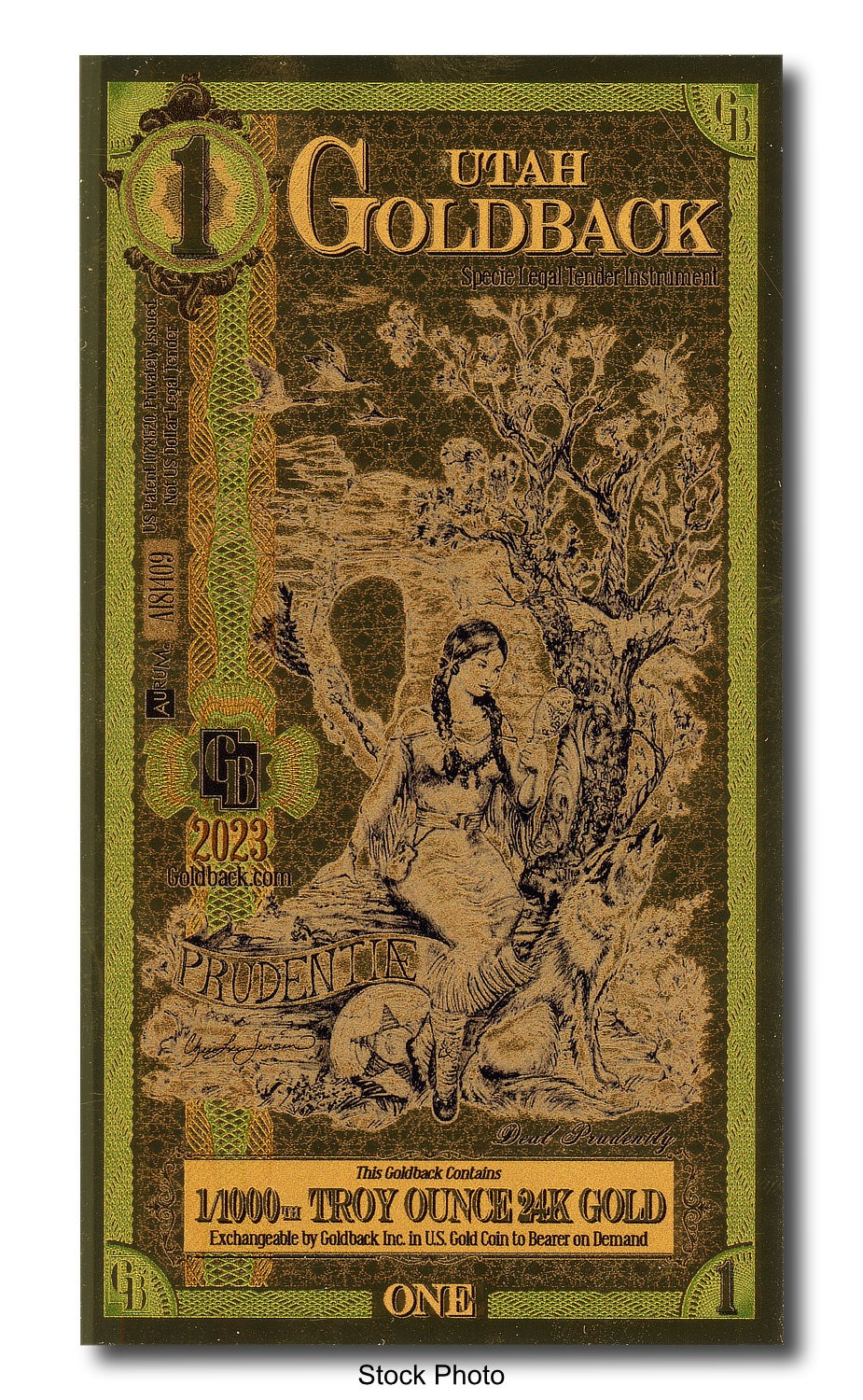 2023 Aurum 1 GB Utah 1/1000 oz 24K Gold Foil Note Limited Edition One Goldback