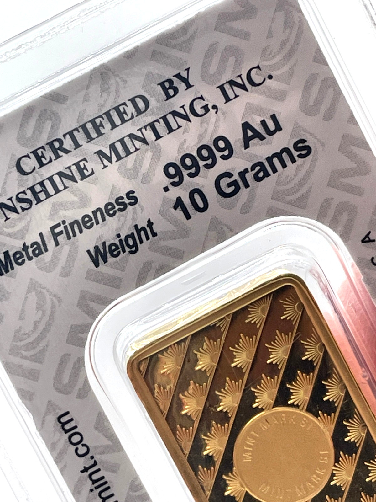 10 Gram Sunshine Mint .9999 Fine Gold Bar In Assay Mint Mark SI